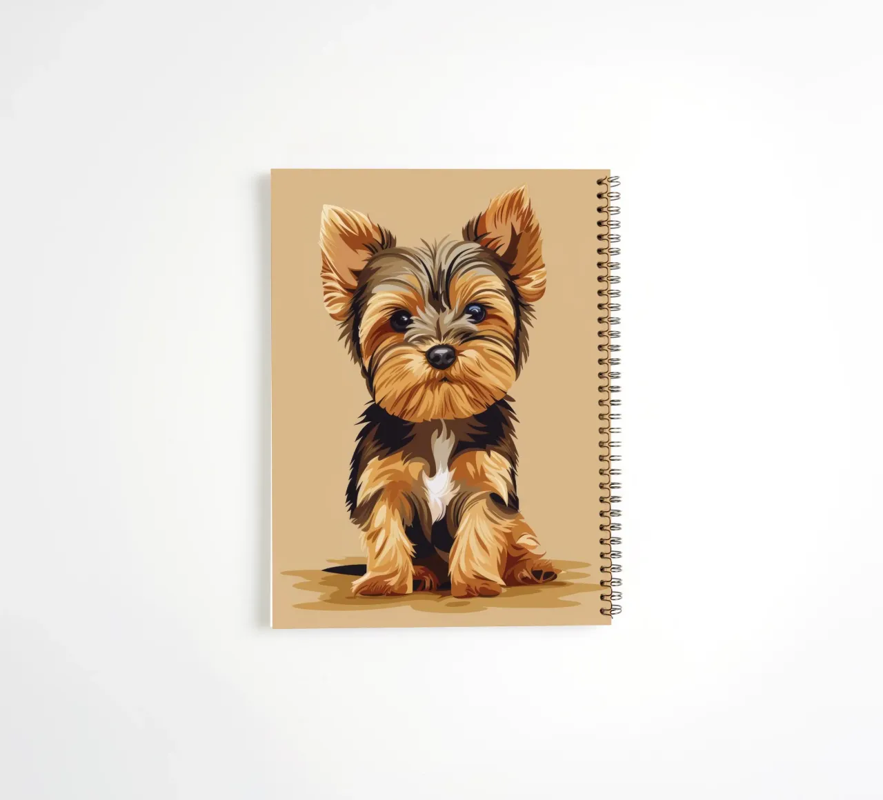 Niedlicher kleiner Hund sitzt mit verspieltem Ausdruck in einem gemütlichen Ringbuch von DesignDoodle