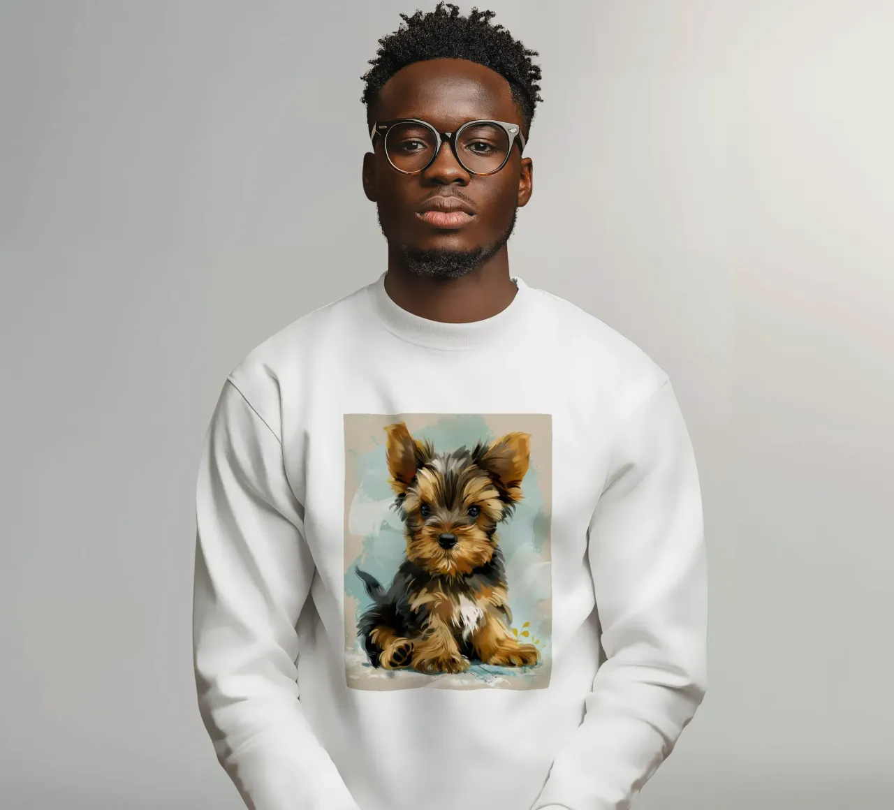 Carino il cucciolo di Yorkshire Terrier seduto con calma felpa da DesignDoodle