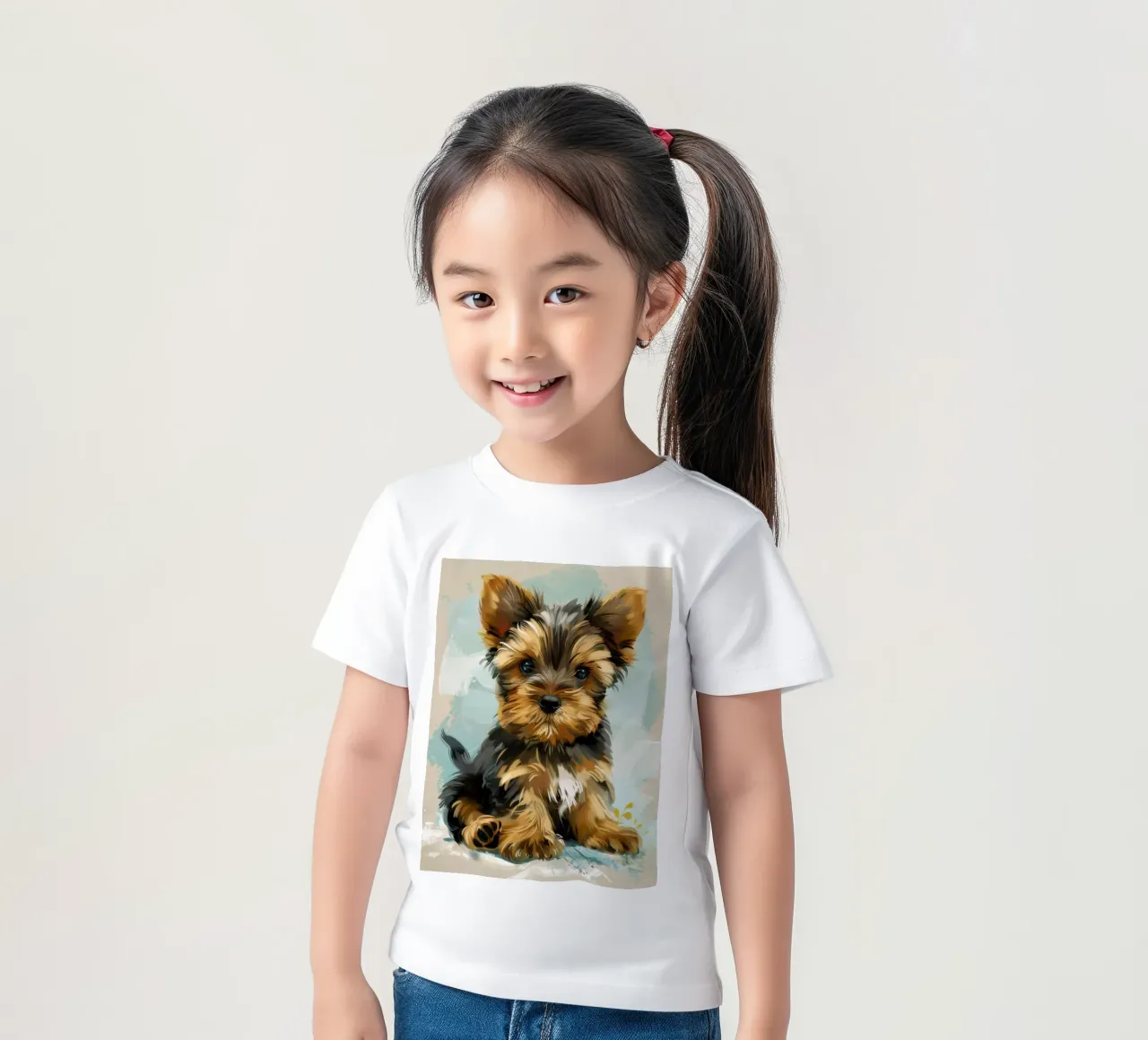 Mignon chiot Yorkshire Terrier assis calmement t-shirt enfant de DesignDoodle
