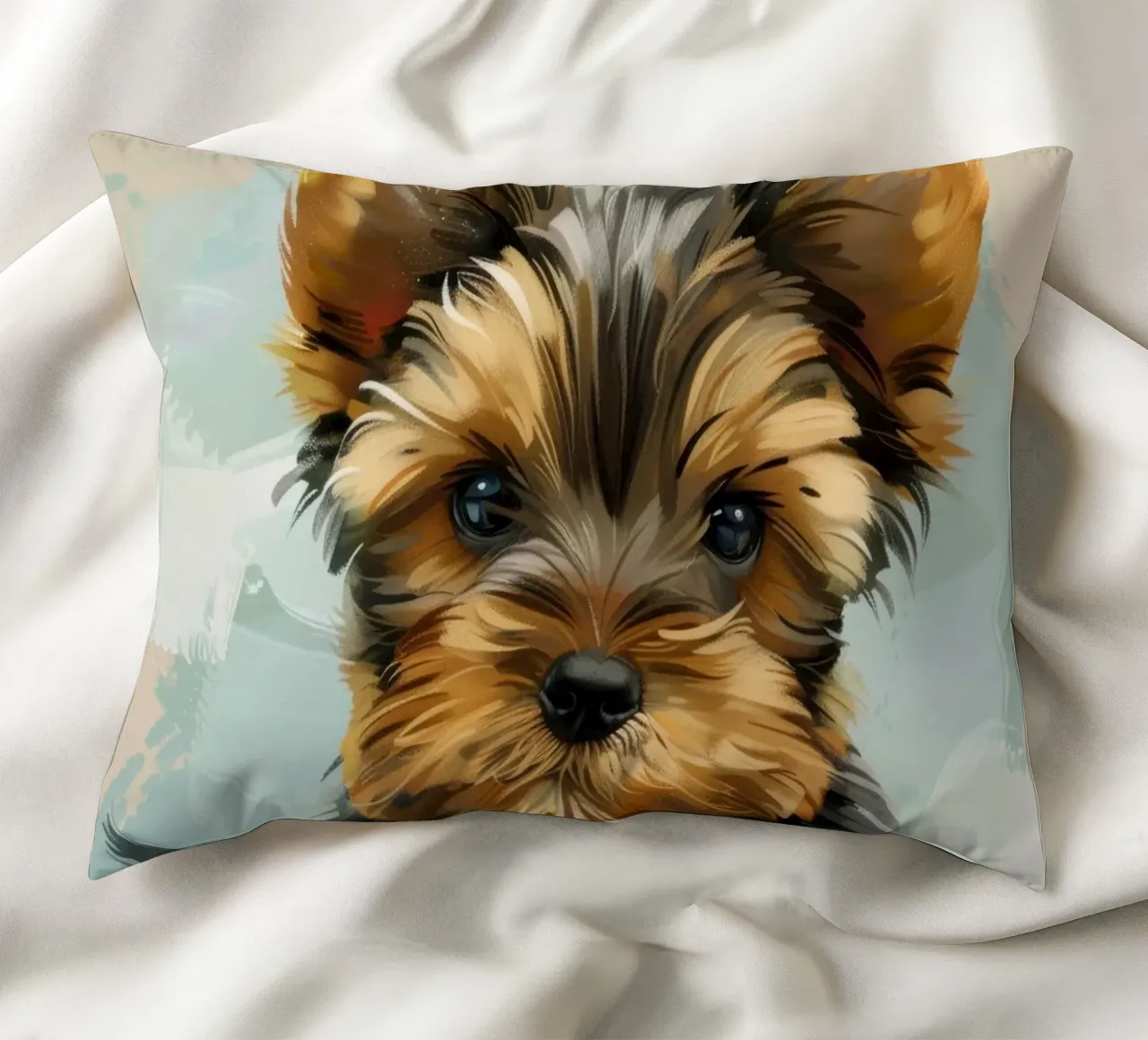 Carino il cucciolo di Yorkshire Terrier seduto con calma cuscino da DesignDoodle