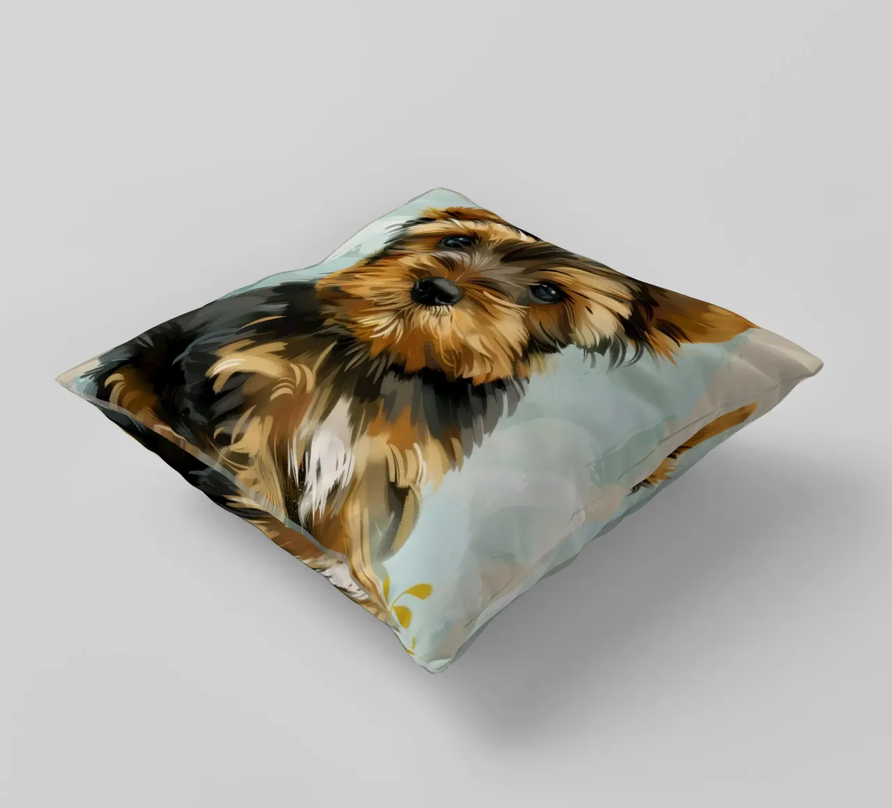 Carino il cucciolo di Yorkshire Terrier seduto con calma cuscino da DesignDoodle