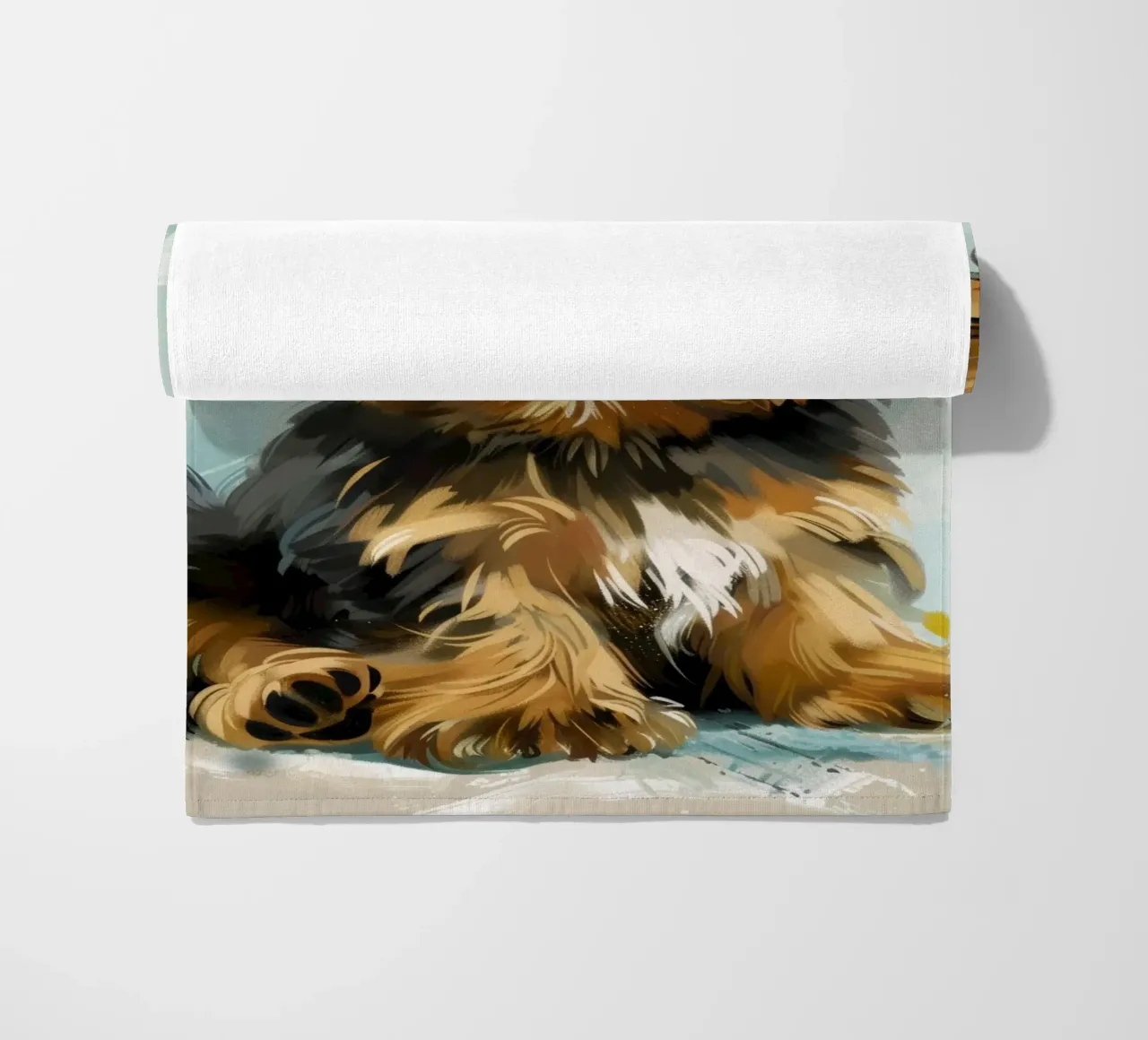 Mignon chiot Yorkshire Terrier assis calmement serviette de plage de DesignDoodle