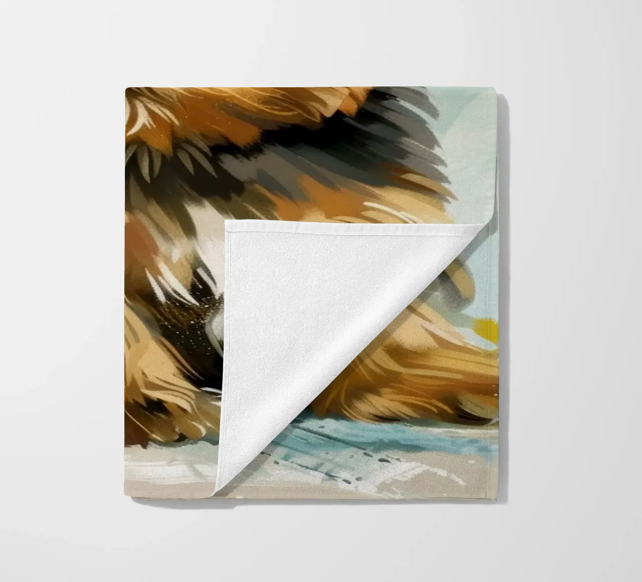 Mignon chiot Yorkshire Terrier assis calmement serviette de plage de DesignDoodle