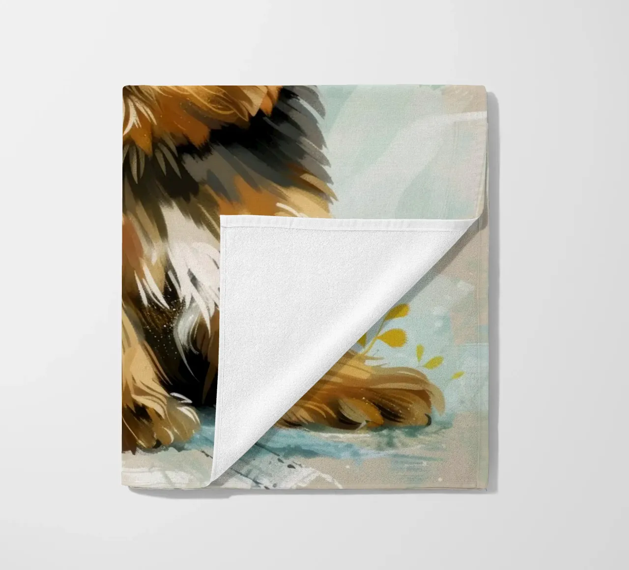 Mignon chiot Yorkshire Terrier assis calmement serviette de plage de DesignDoodle