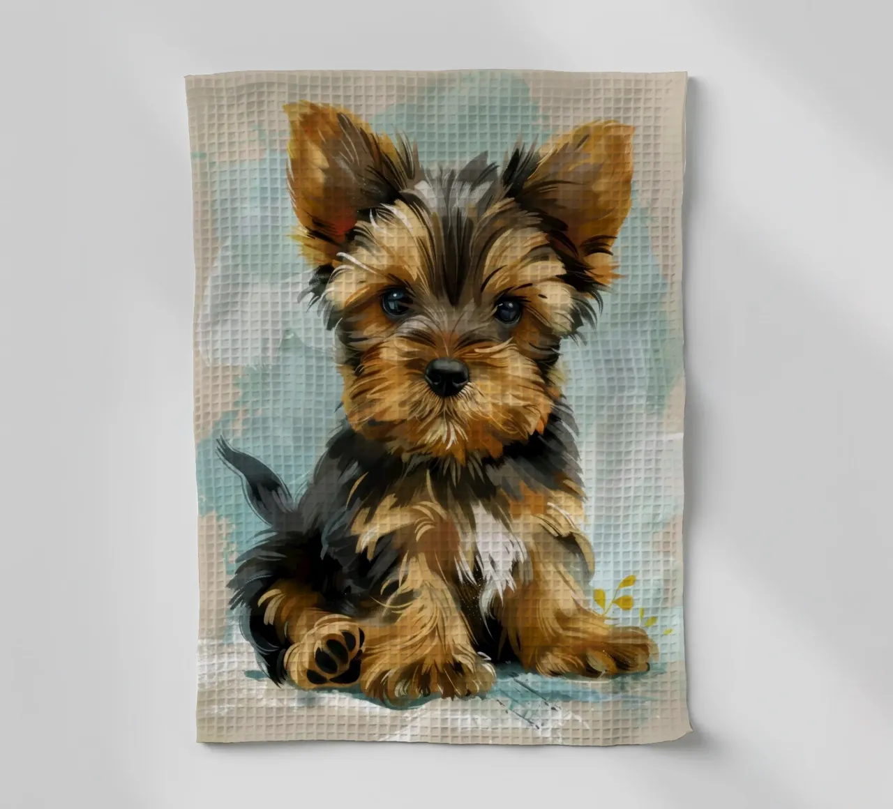 Mignon chiot Yorkshire Terrier assis calmement torchon de DesignDoodle