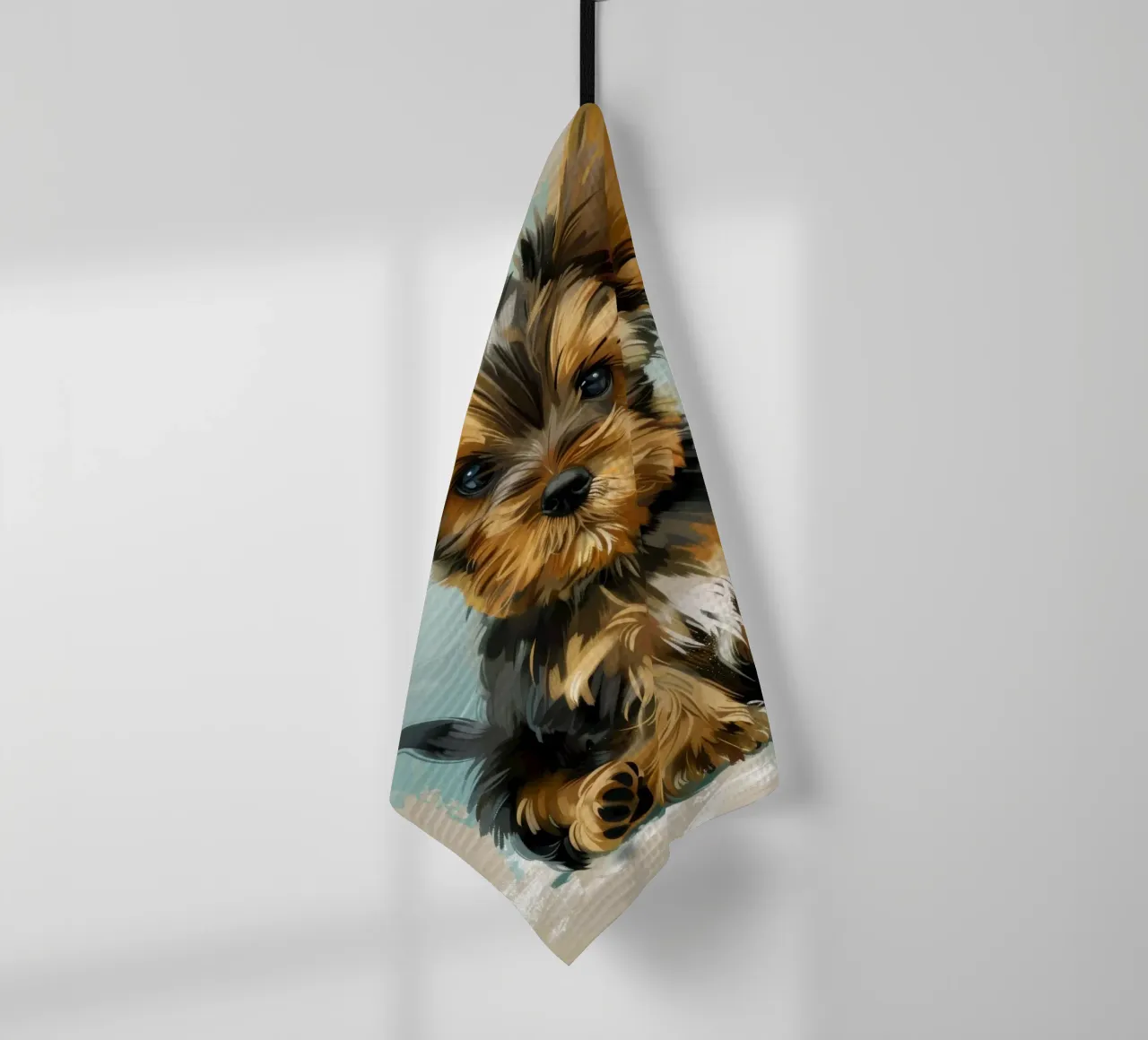 Mignon chiot Yorkshire Terrier assis calmement torchon de DesignDoodle