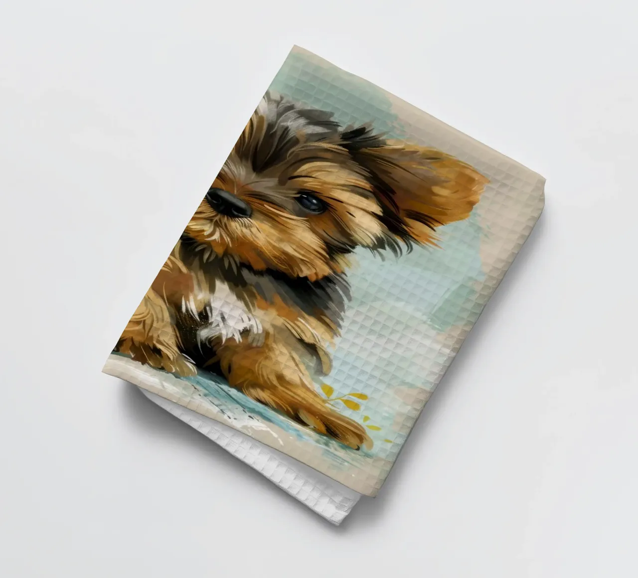 Mignon chiot Yorkshire Terrier assis calmement torchon de DesignDoodle