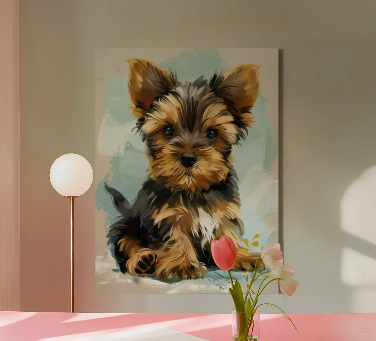 Schattige Yorkshire Terrier puppy rustig zittend canvas van DesignDoodle
