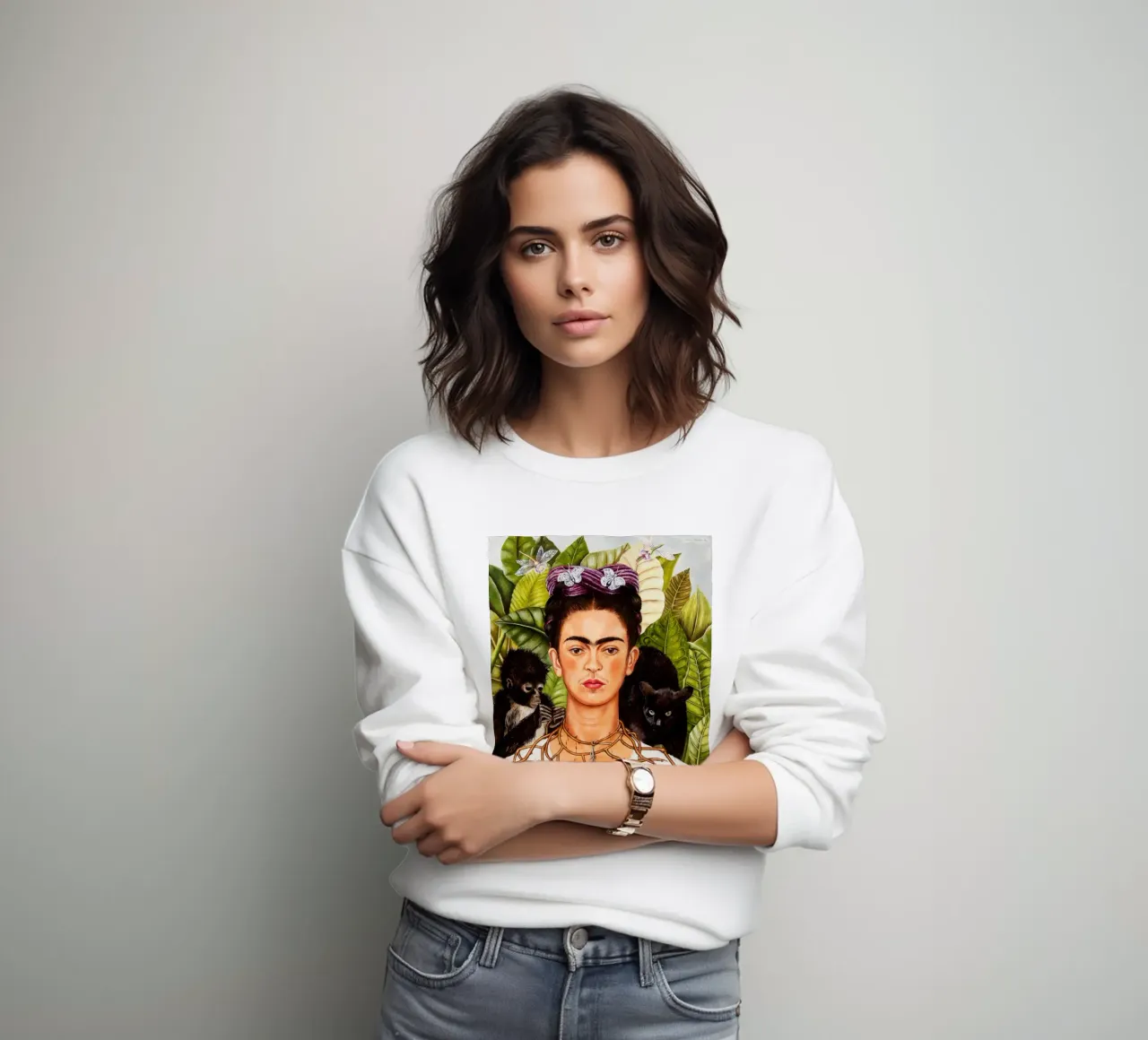 Frida Kahlo – Self-Portrait with Thorn Necklace and Hummingb sweatshirt by Mostly Pink