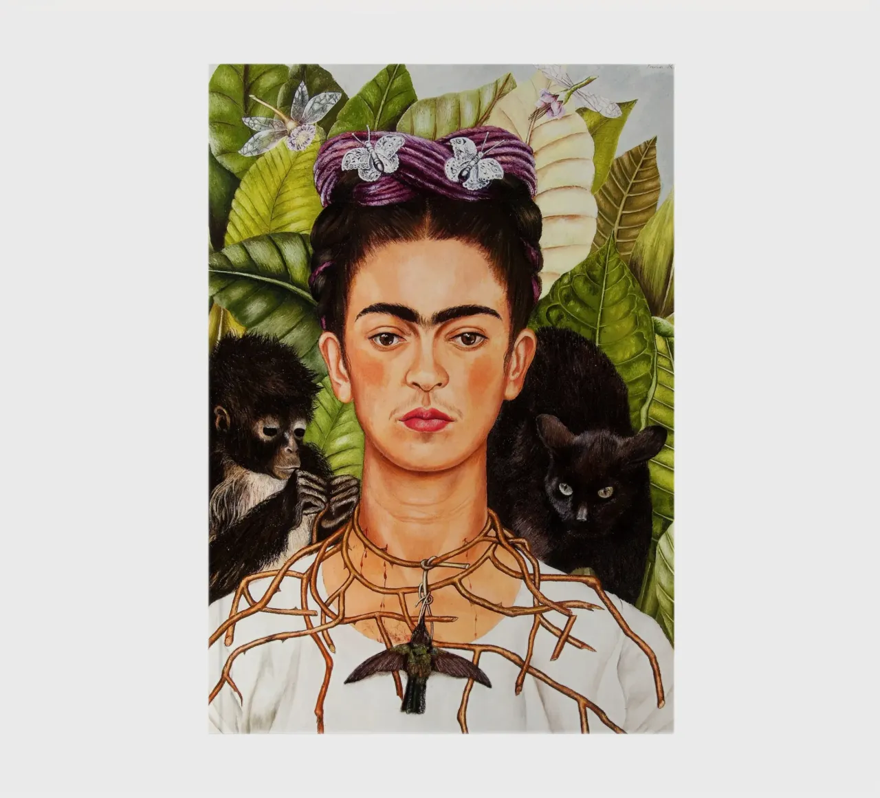 Frida Kahlo - Selbstporträt mit Dornenhalskette und Kolibri Notizbuch von Mostly Pink