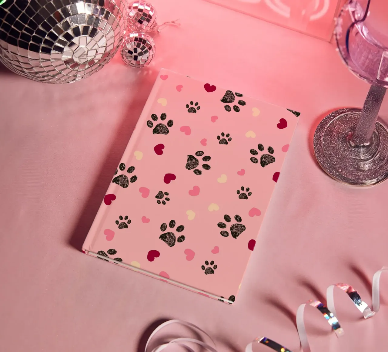 Valentine's Day design paw and hearts notebook by gulsengunel