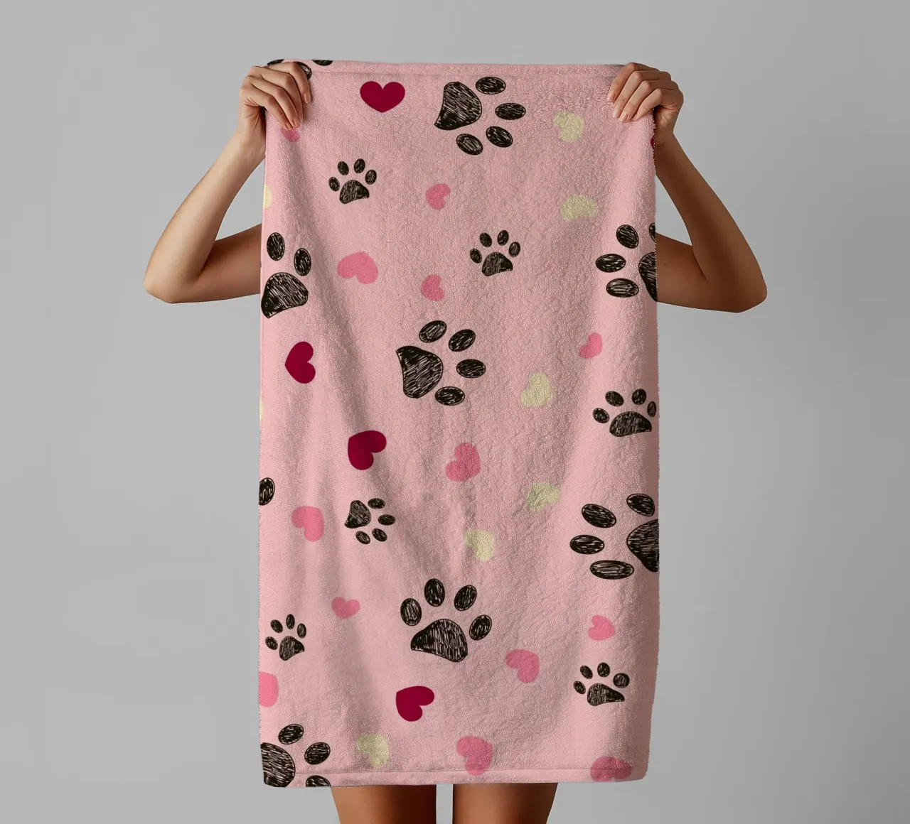 Valentine's Day design paw and hearts towel by gulsengunel