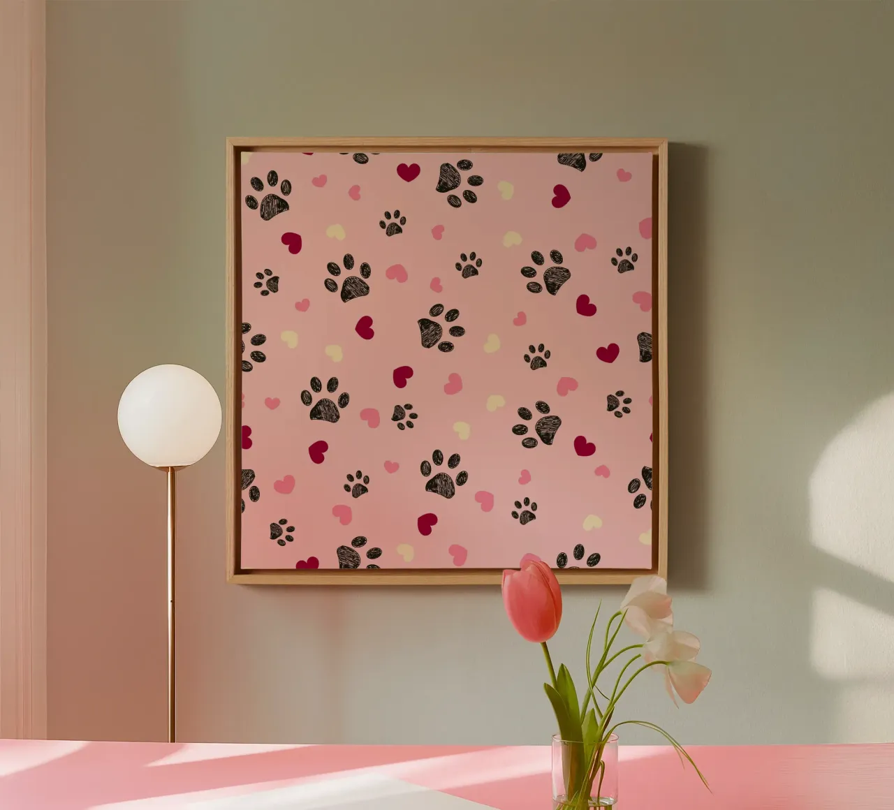 Design di San Valentino con zampa e cuori tela da gulsengunel