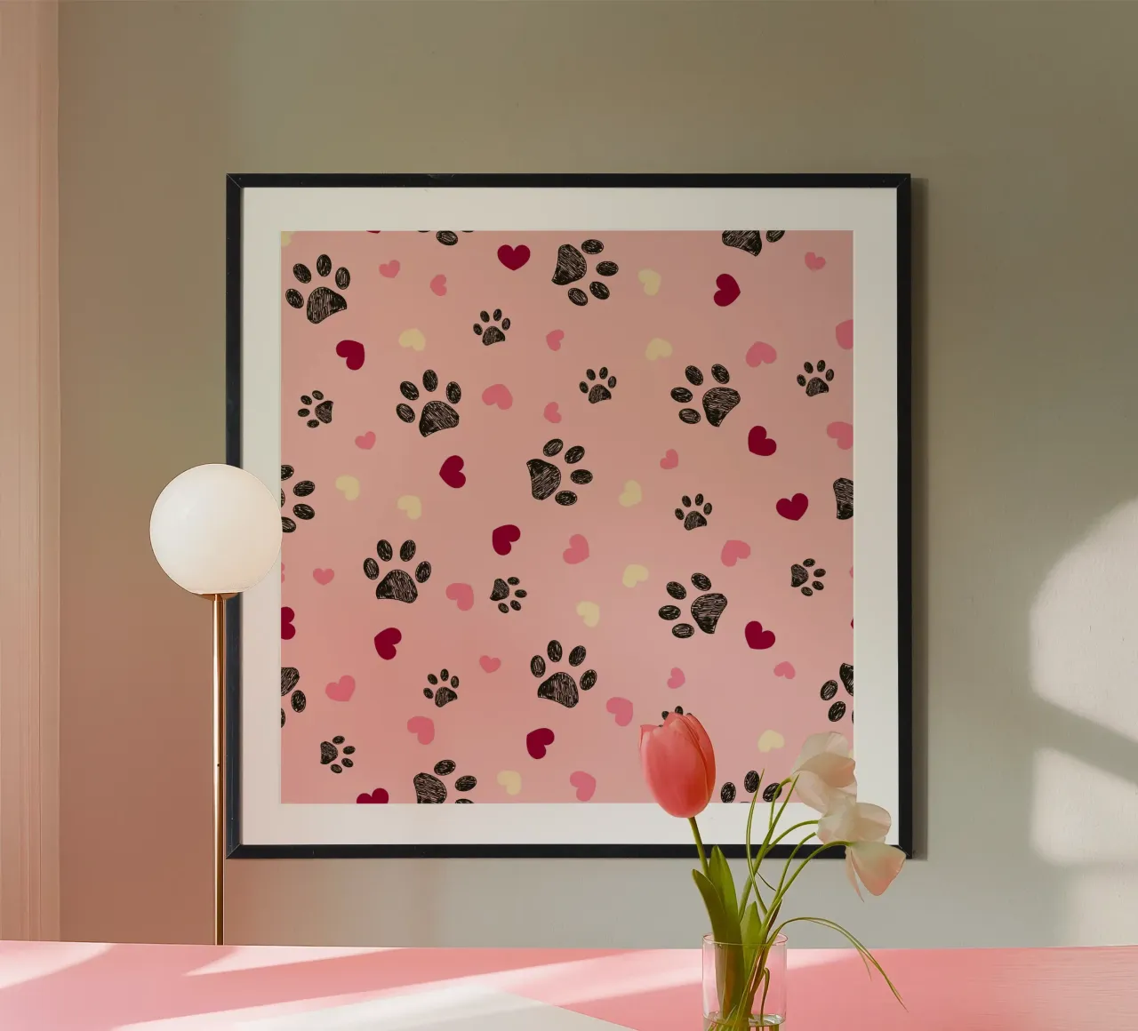 Valentine's Day design paw and hearts poster by gulsengunel