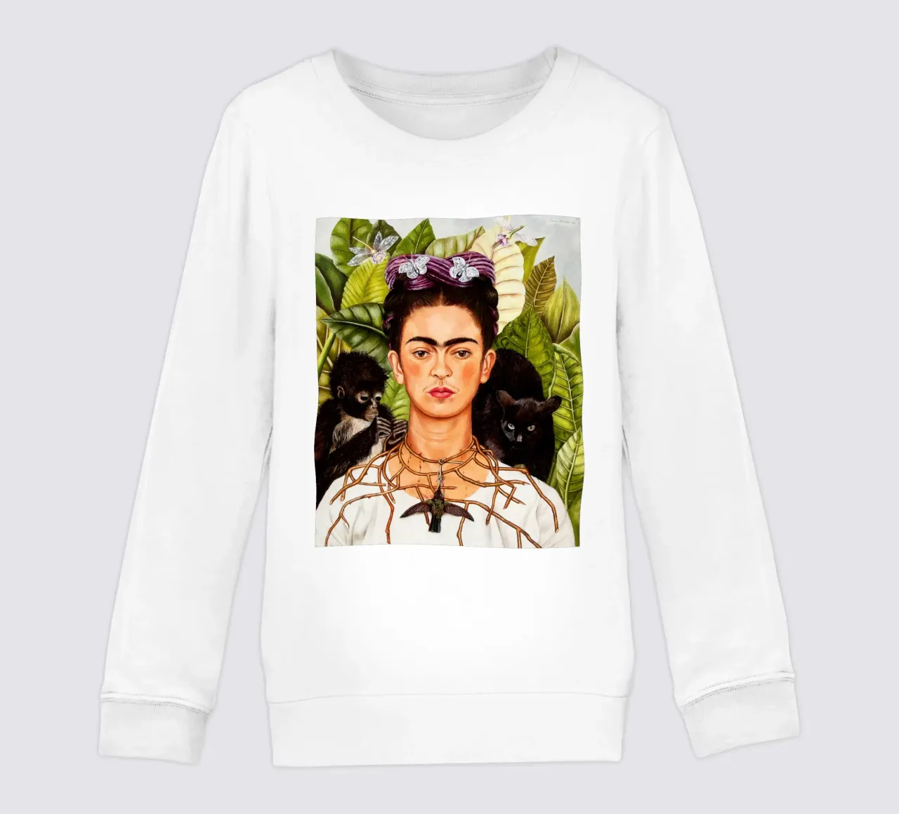 Frida Kahlo Autoritratto con collana di spine e colibrì felpa bambino da Classic Art Prints