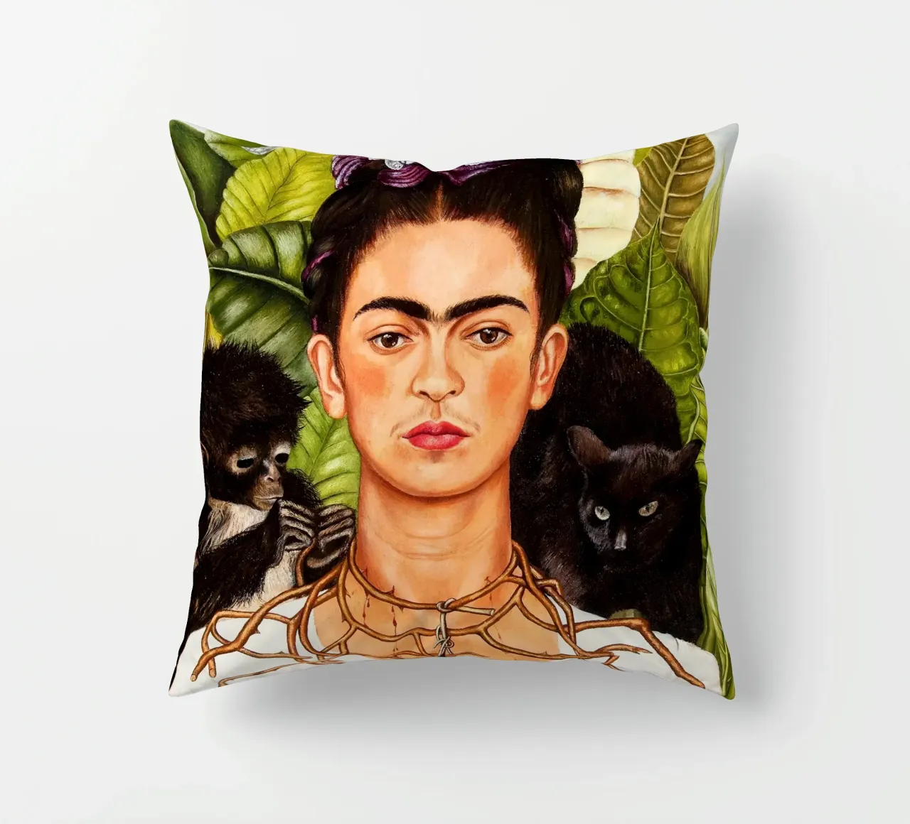 Frida Kahlo Autoritratto con collana di spine e colibrì cuscino da Classic Art Prints