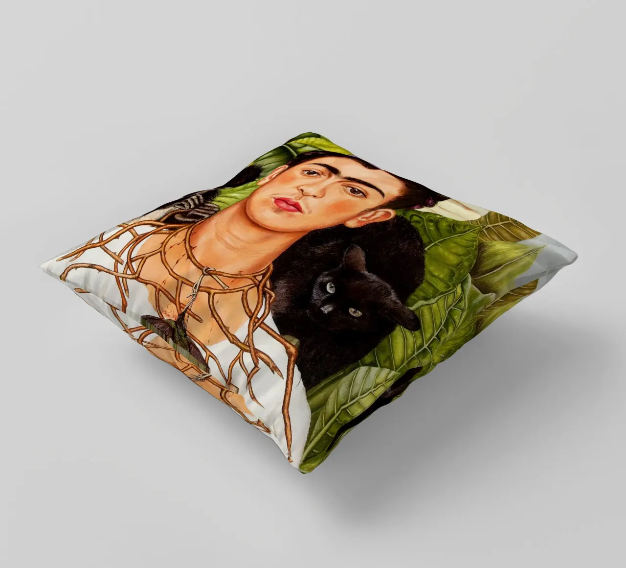 Frida Kahlo Autoritratto con collana di spine e colibrì cuscino da Classic Art Prints