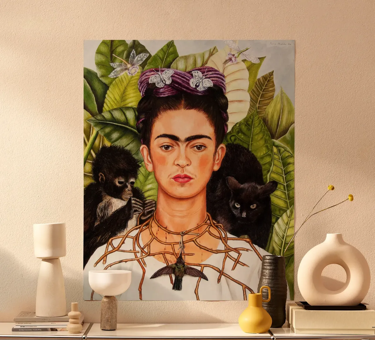 Frida Kahlo Autoritratto con collana di spine e colibrì carta hahnemühle da Classic Art Prints