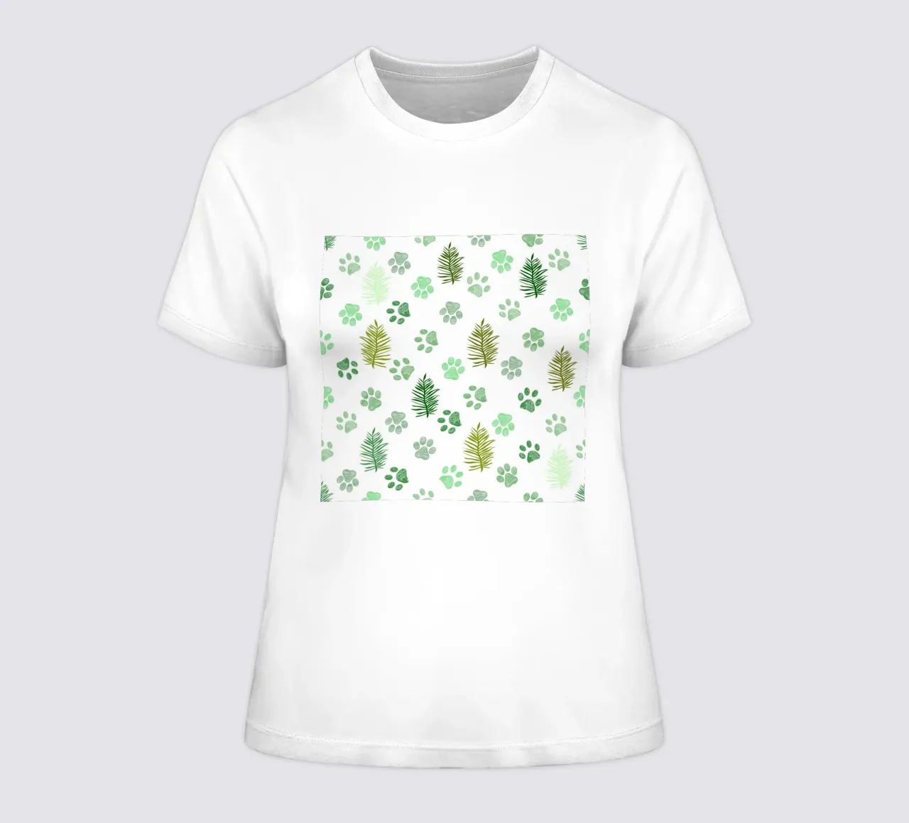 Foglie tropicali e impronte di zampe in tessuto senza cuciture t-shirt da donna da gulsengunel