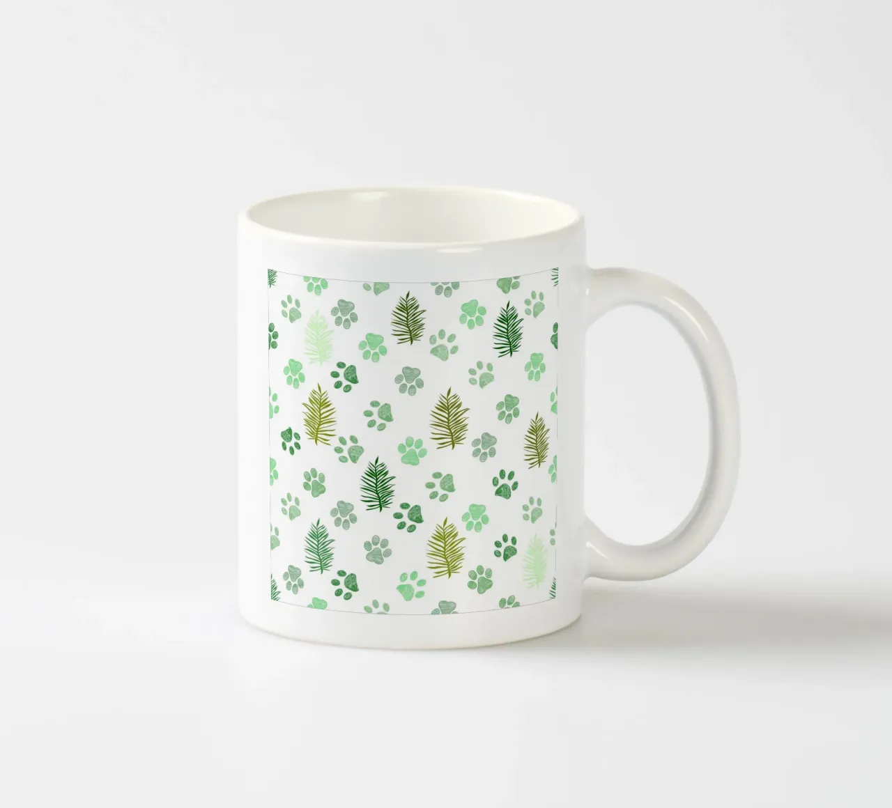 Foglie tropicali e impronte di zampe in tessuto senza cuciture tazza in ceramica da gulsengunel