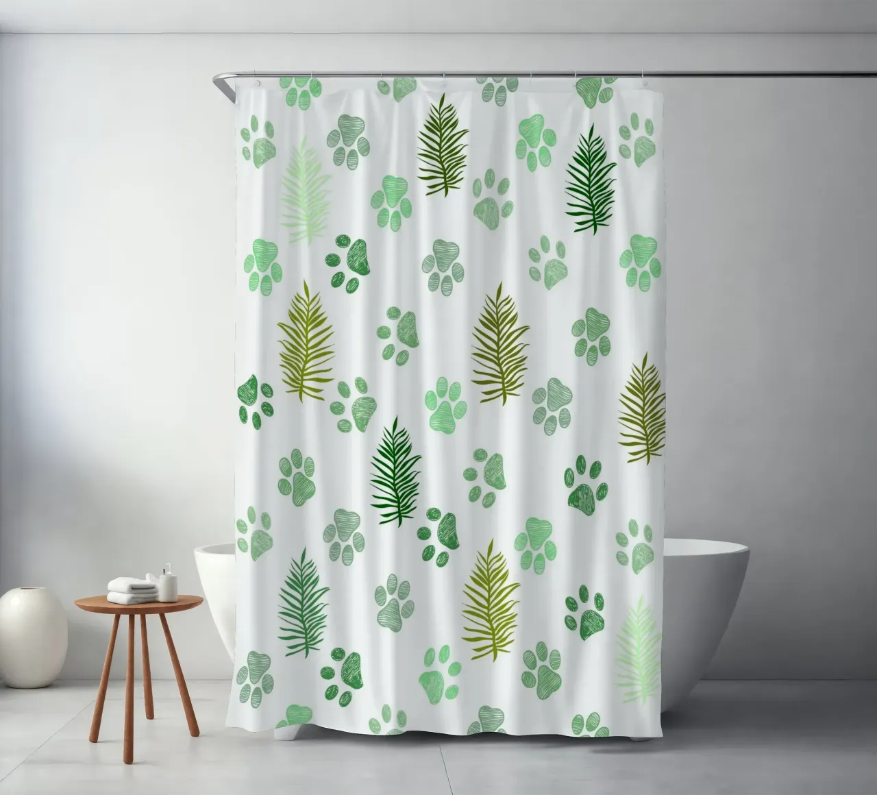Foglie tropicali e impronte di zampe in tessuto senza cuciture tenda da doccia da gulsengunel