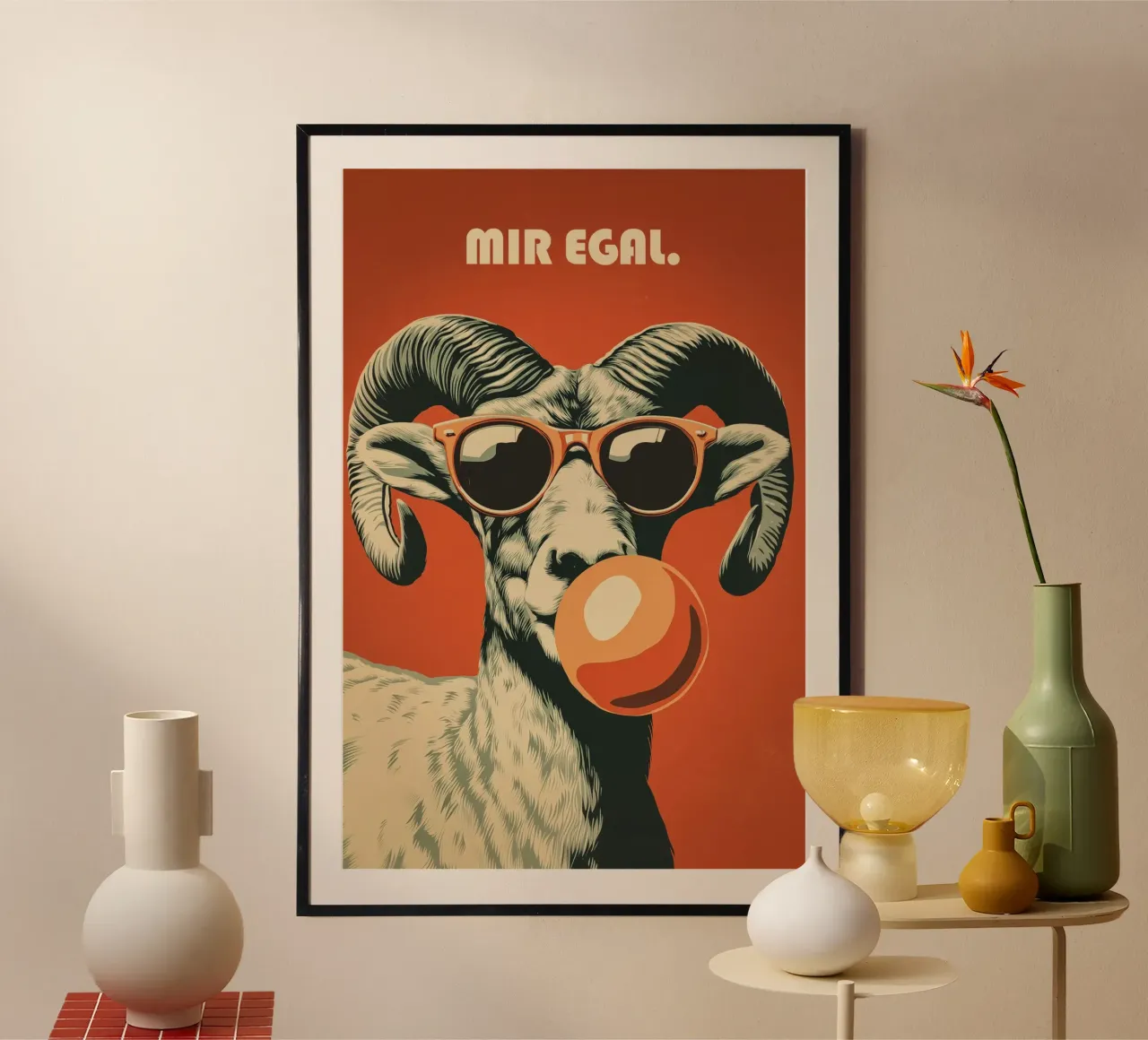 Mir Egal | Manifesto retrò ribelle poster con telaio in legno da Autofocus