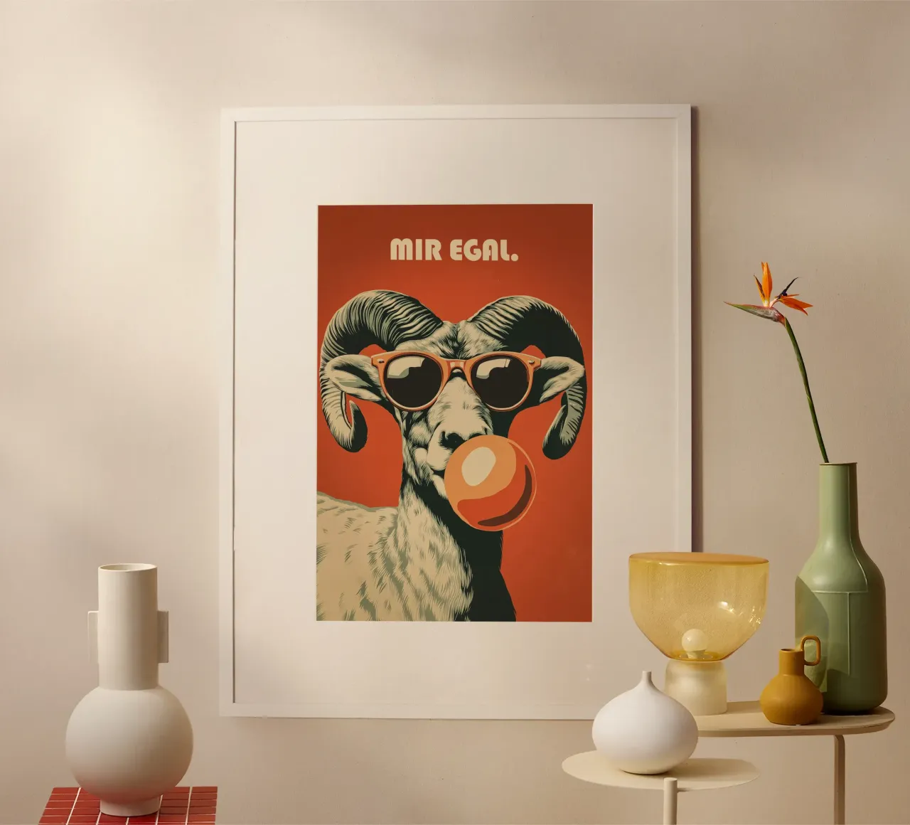 Mir Egal | Manifesto retrò ribelle poster con telaio in legno da Autofocus