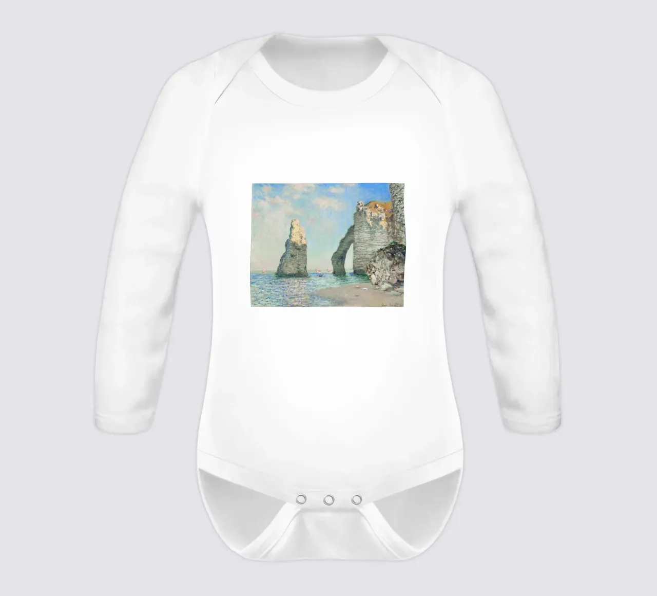 Claude Monet – The Cliffs at Étretat (1885 long-sleeve baby romper by Classic Art Prints