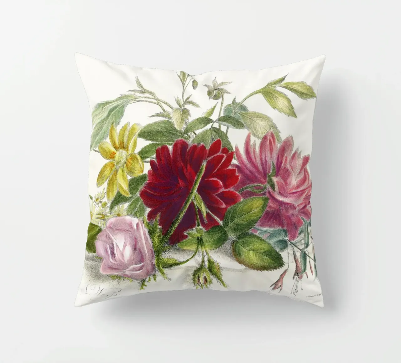 Natura morta colorata di fiori (1850) cuscino da Venus Art
