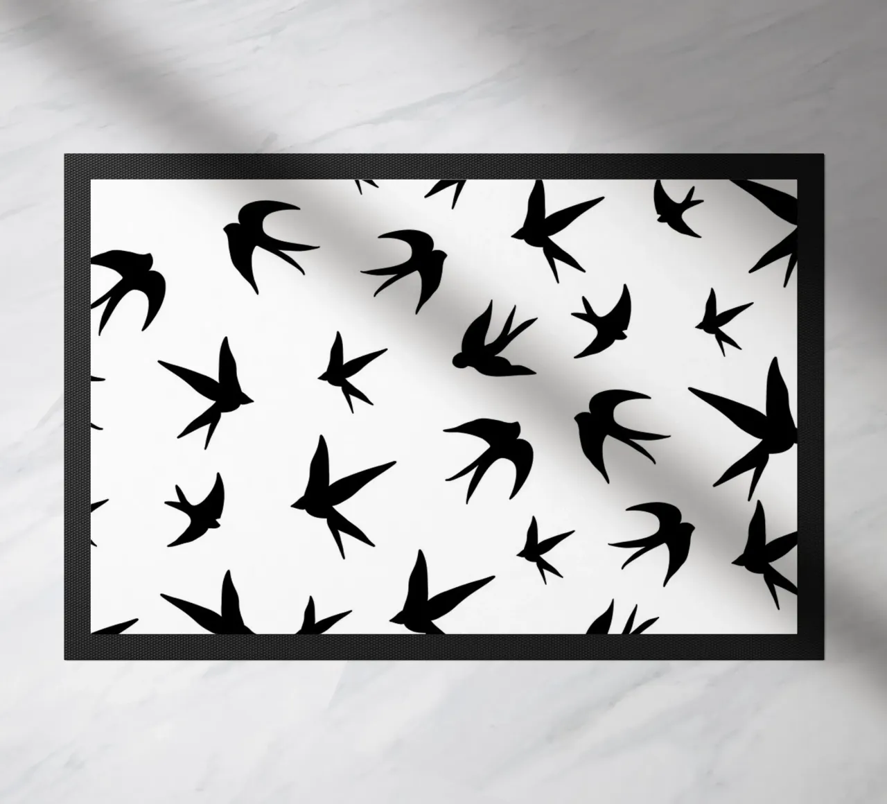 Zwaluwen vogels zwart silhouet op witte achtergrond deurmat van gulsengunel