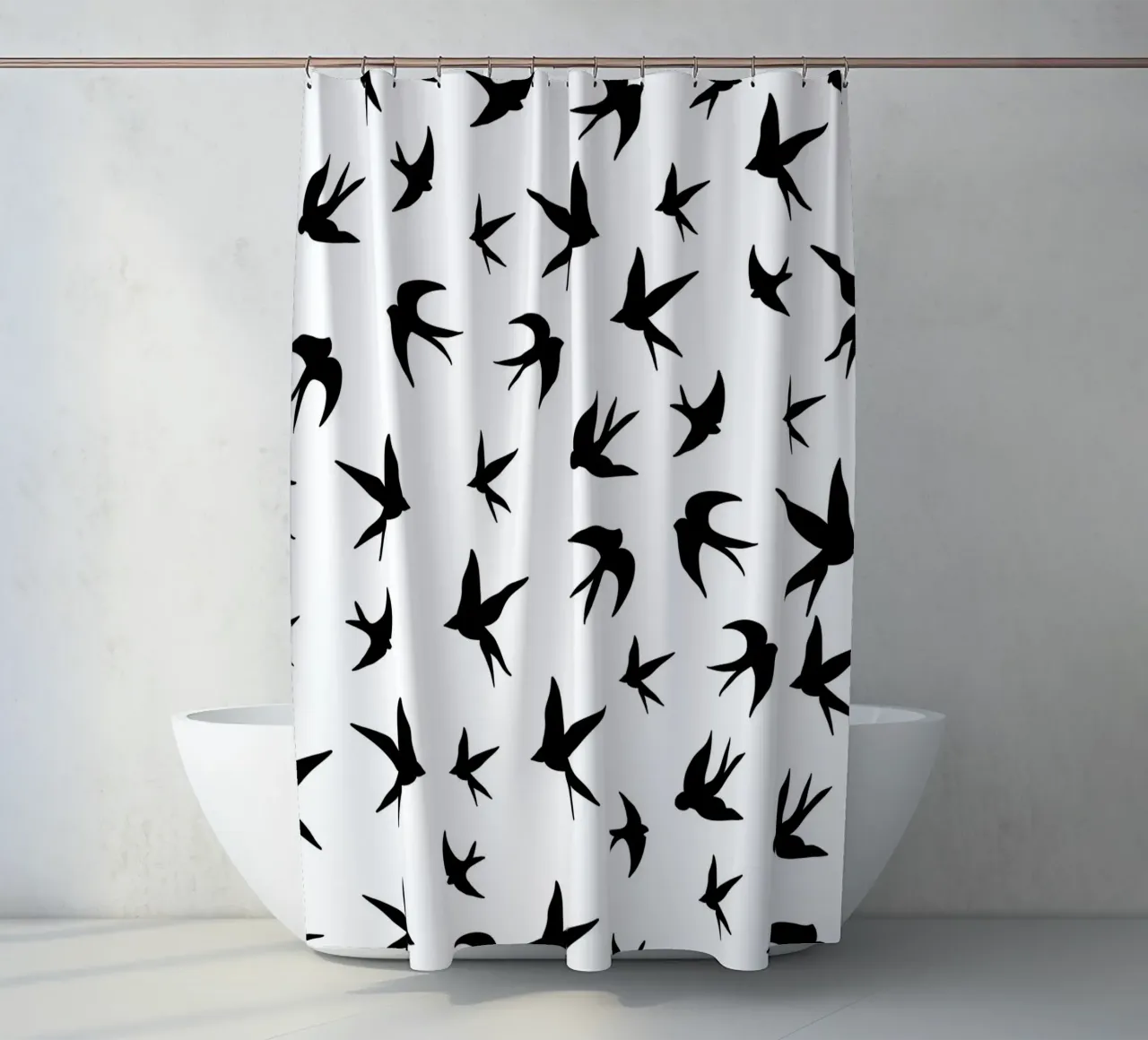 Zwaluwen vogels zwart silhouet op witte achtergrond douchegordijn van gulsengunel