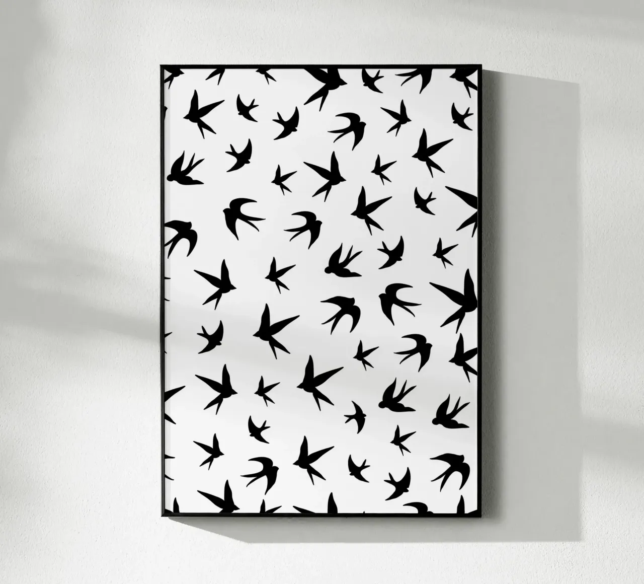 Zwaluwen vogels zwart silhouet op witte achtergrond acryl van gulsengunel