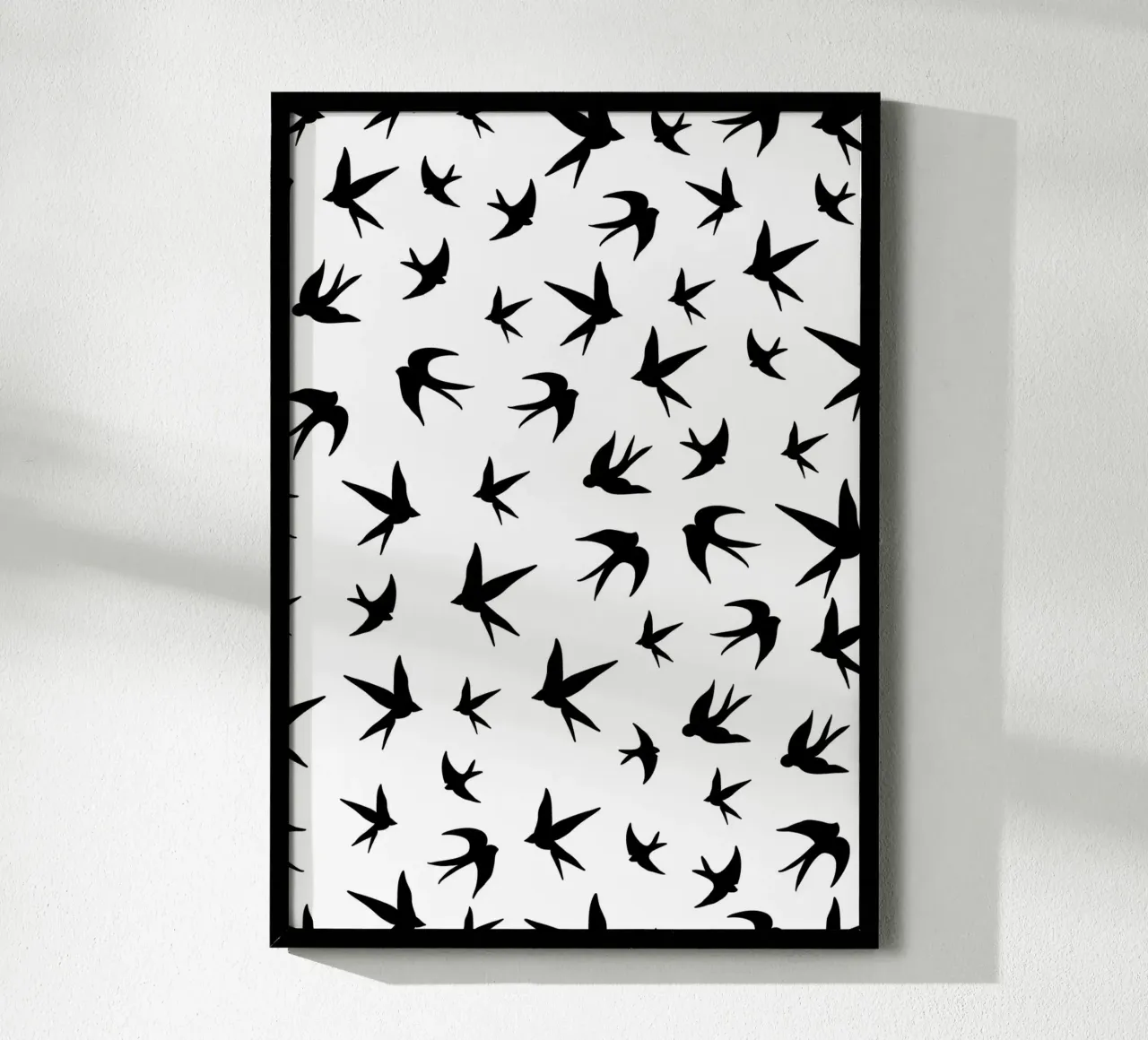 Zwaluwen vogels zwart silhouet op witte achtergrond hahnemühle van gulsengunel