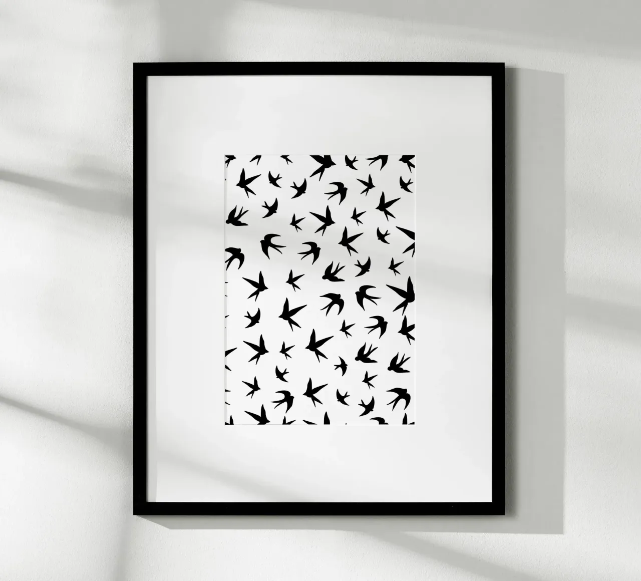 Zwaluwen vogels zwart silhouet op witte achtergrond hahnemühle van gulsengunel