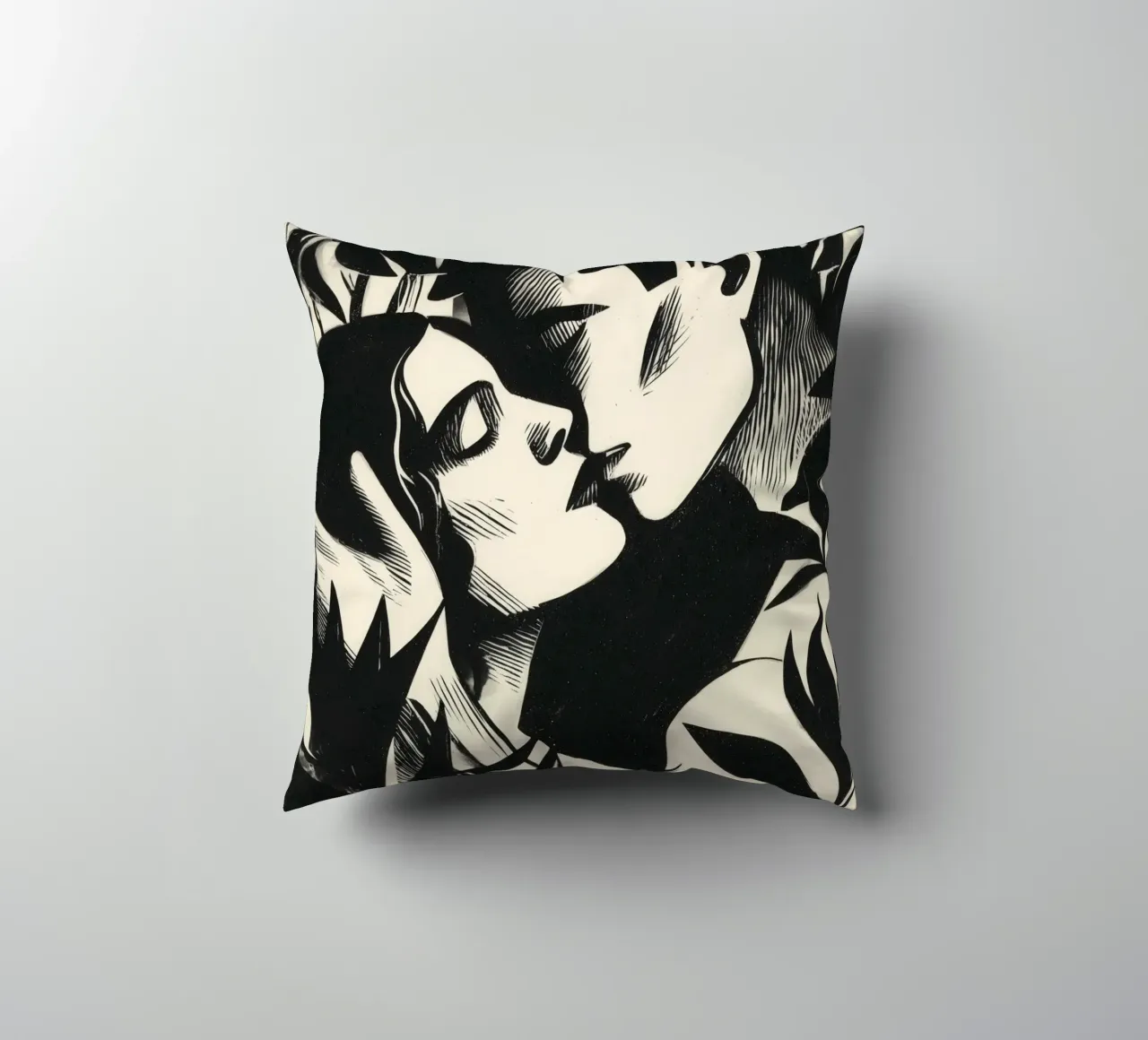 Bacio appassionato | Xilografia in bianco e nero cuscino da Autofocus