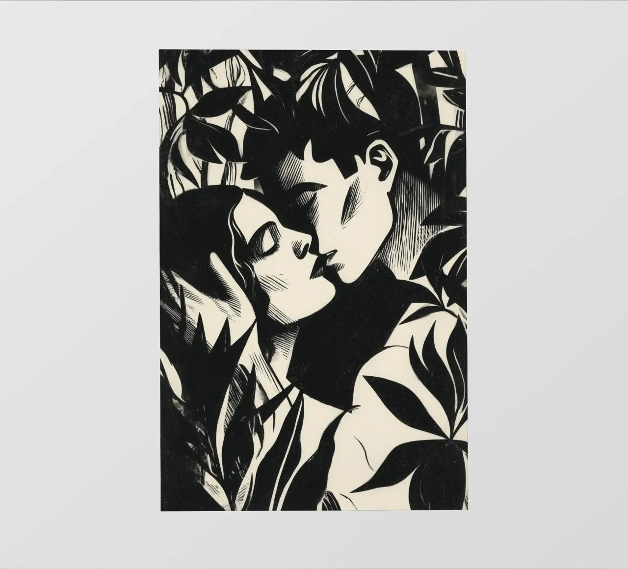 Bacio appassionato | Xilografia in bianco e nero telo in pvc da Autofocus