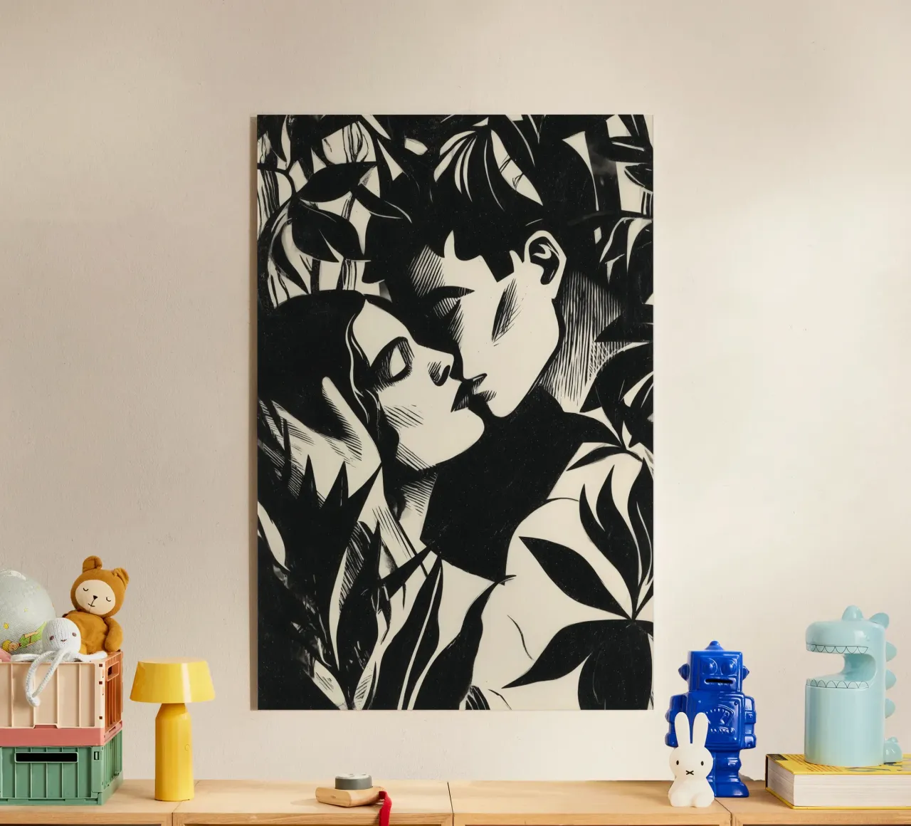 Bacio appassionato | Xilografia in bianco e nero plexiglass da Autofocus