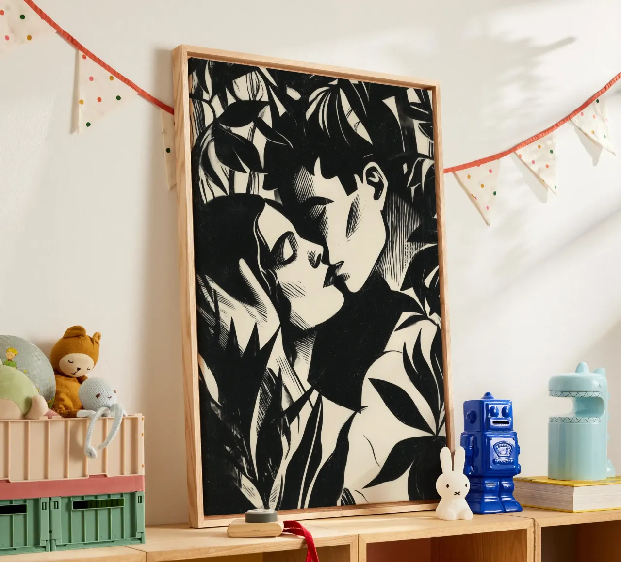 Bacio appassionato | Xilografia in bianco e nero tela da Autofocus