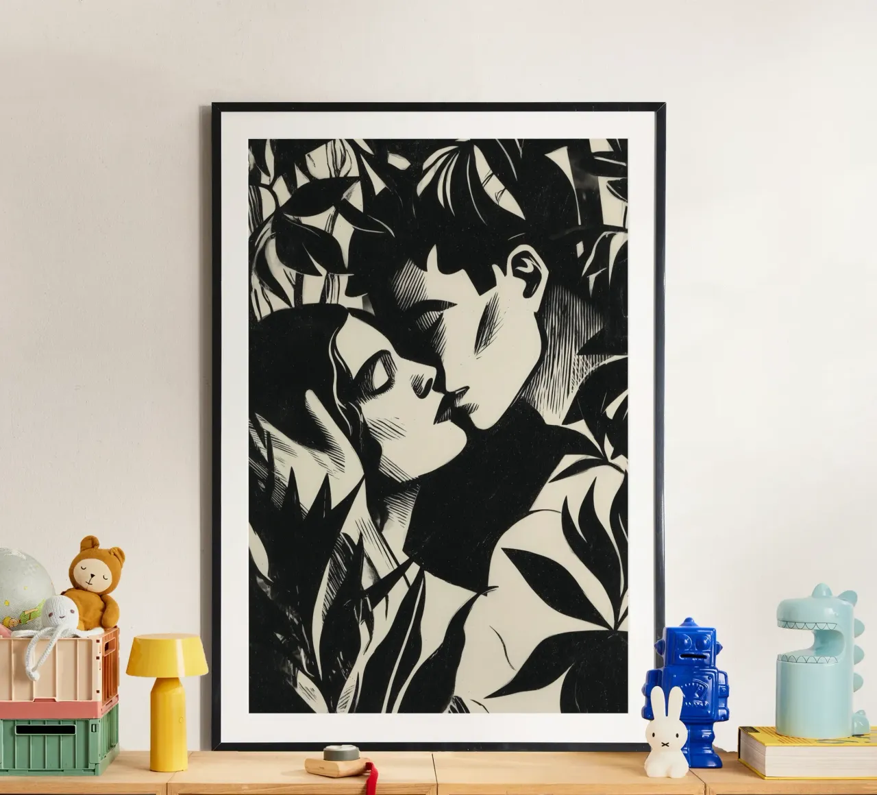 Bacio appassionato | Xilografia in bianco e nero carta hahnemühle da Autofocus