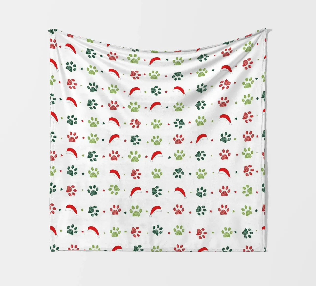 Design scandi verde, zampe rosse con cappelli di Babbo Natale coperta in pile da gulsengunel