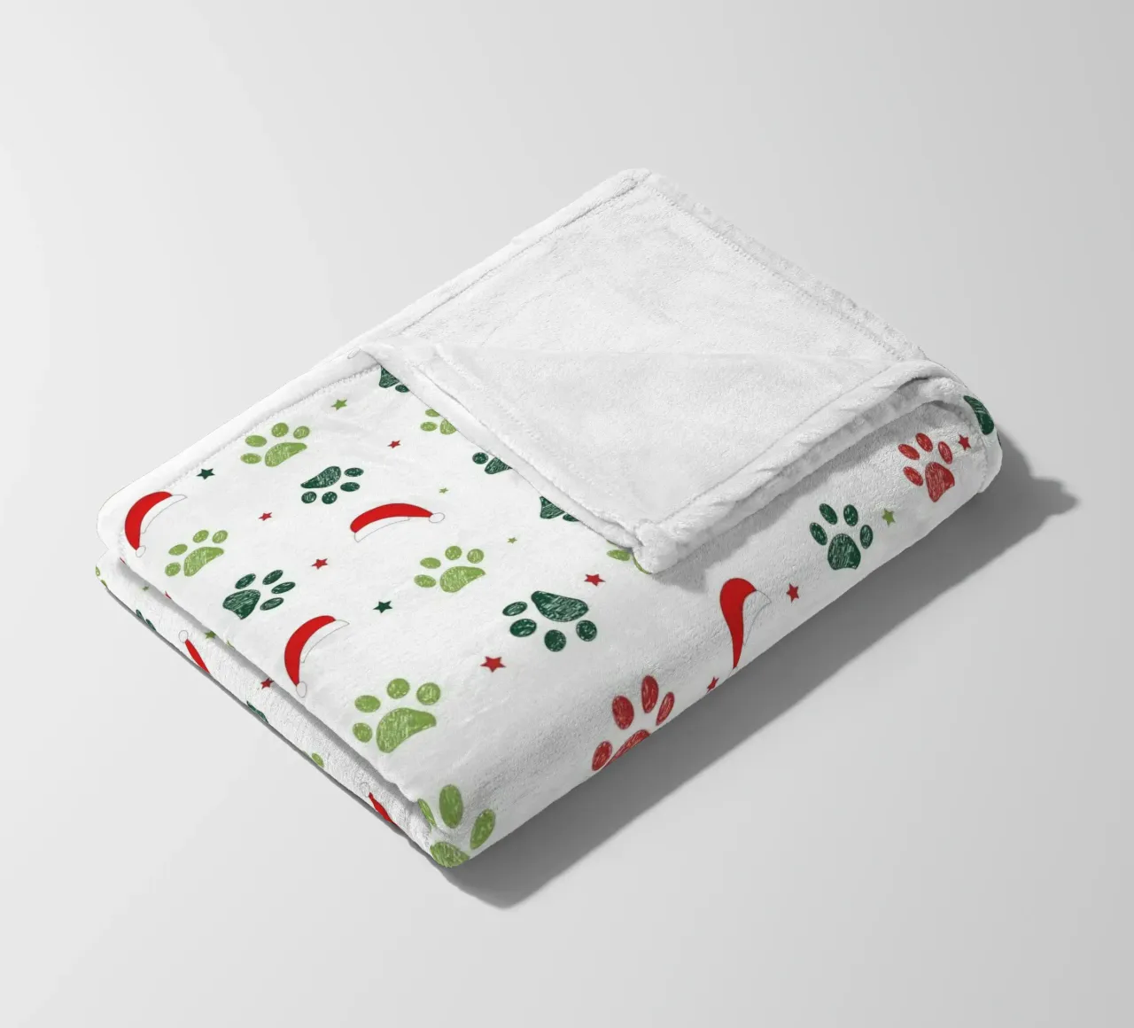 Design scandi verde, zampe rosse con cappelli di Babbo Natale coperta in pile da gulsengunel