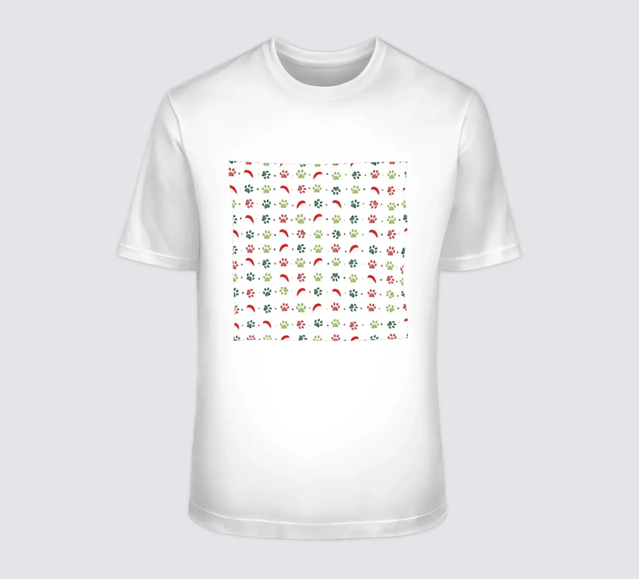 Design scandi verde, zampe rosse con cappelli di Babbo Natale t-shirt da gulsengunel