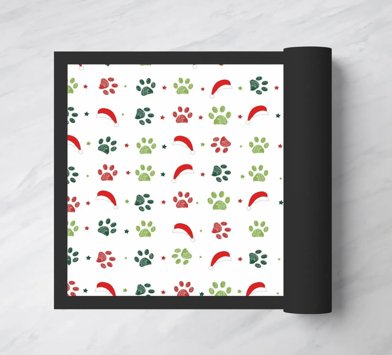 Design scandi verde, zampe rosse con cappelli di Babbo Natale zerbino da gulsengunel