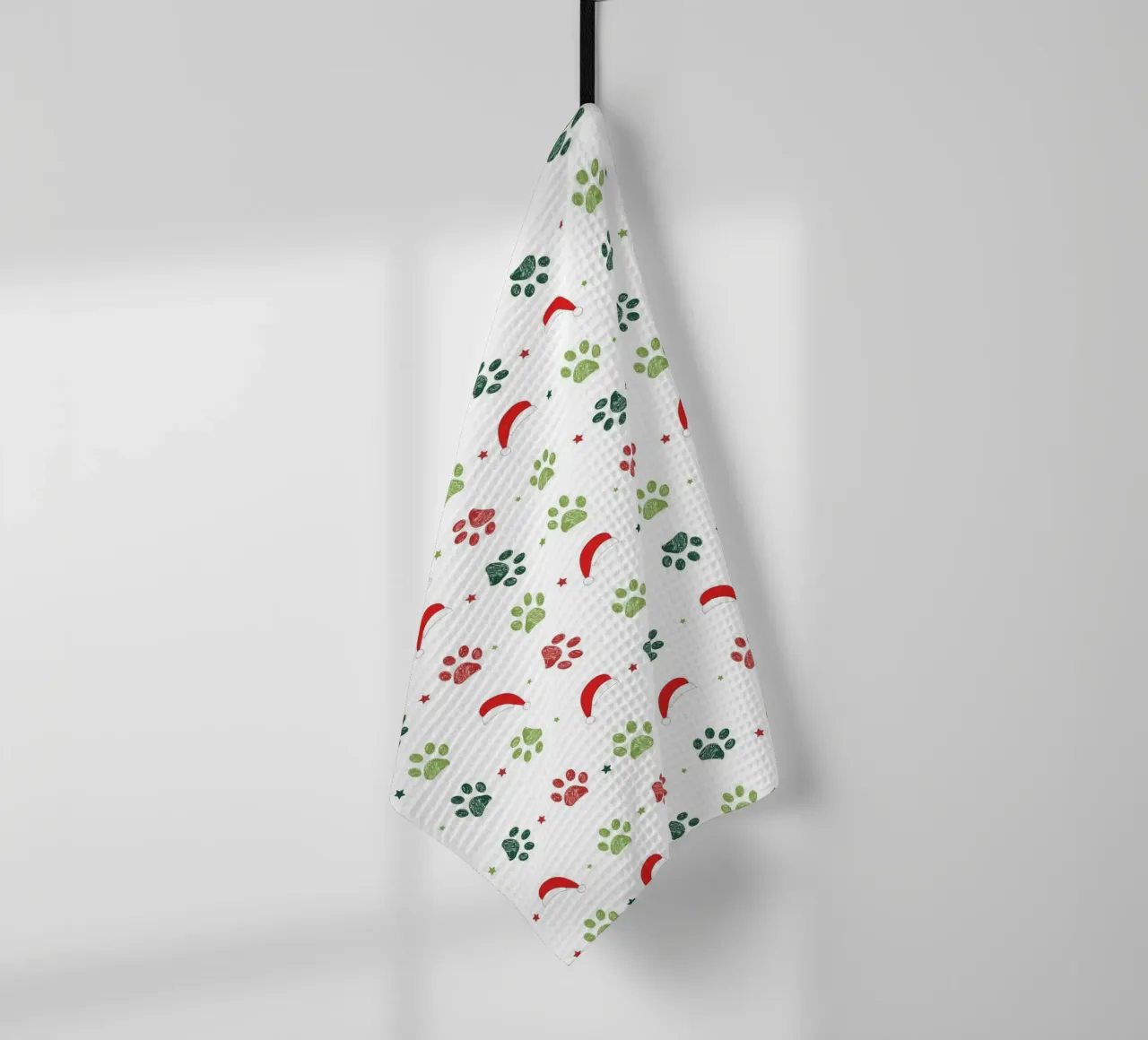 Design scandi verde, zampe rosse con cappelli di Babbo Natale canovaccio da cucina da gulsengunel