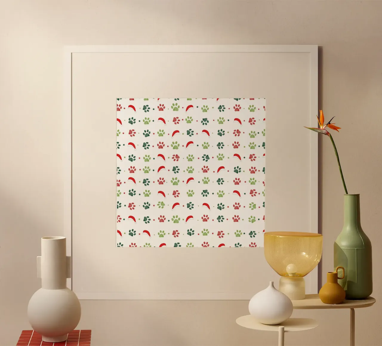 Design scandi verde, zampe rosse con cappelli di Babbo Natale carta hahnemühle da gulsengunel