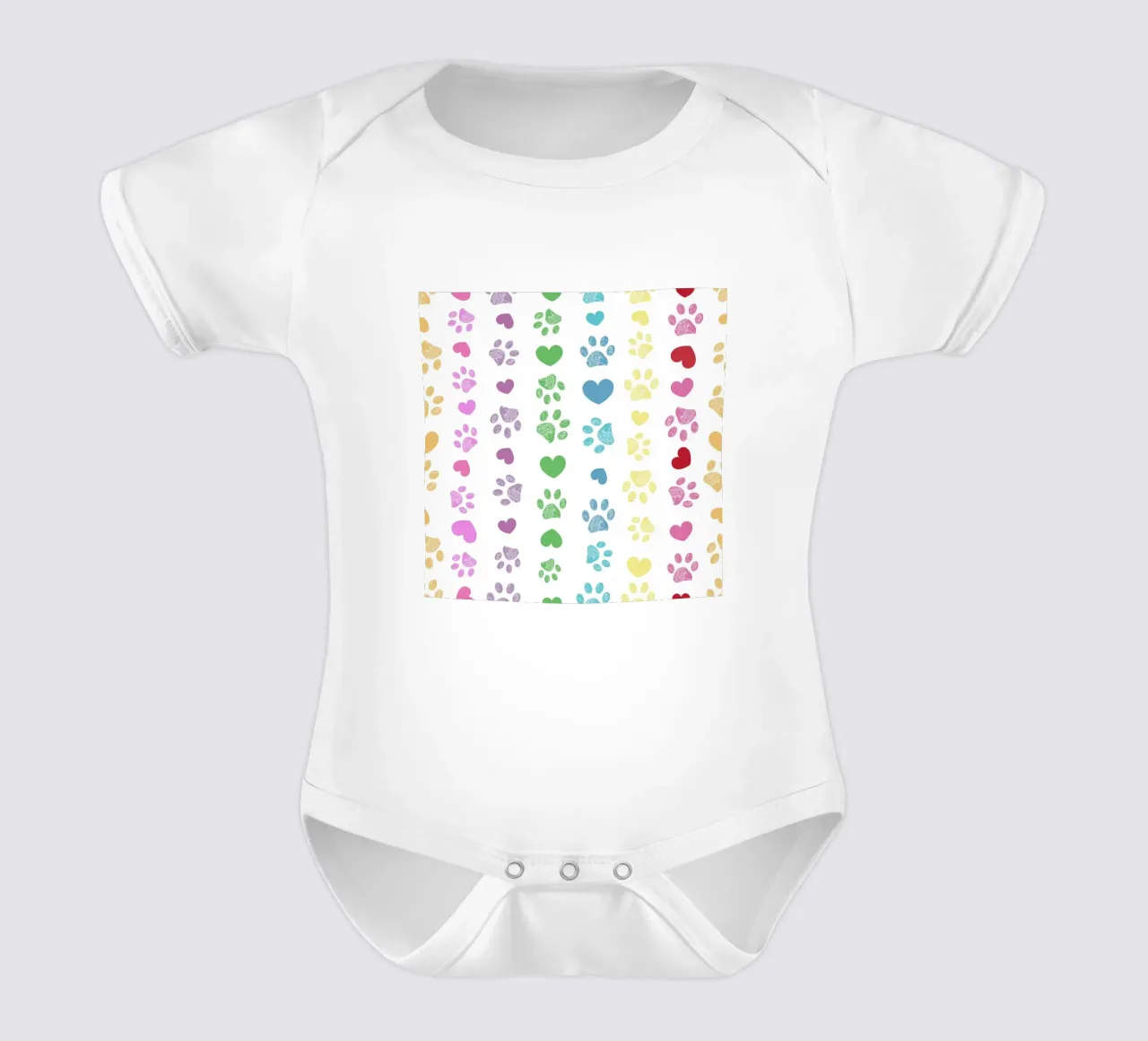 Soft rainbow seamless paw print pattern short-sleeve baby romper by gulsengunel