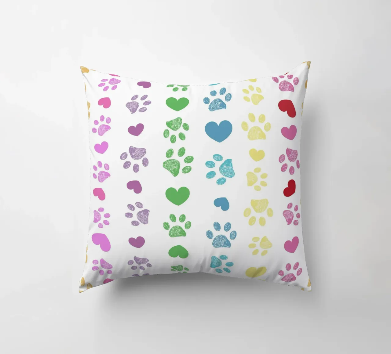 Soft rainbow seamless paw print pattern decorative cushion by gulsengunel