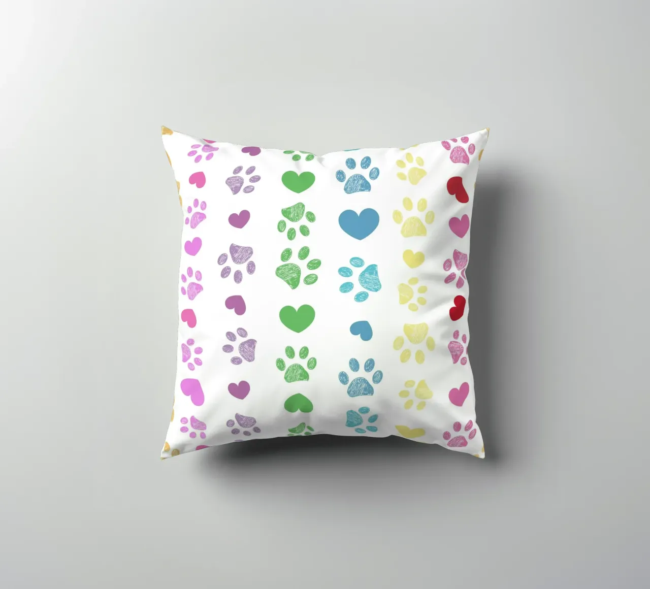Soft rainbow seamless paw print pattern decorative cushion by gulsengunel