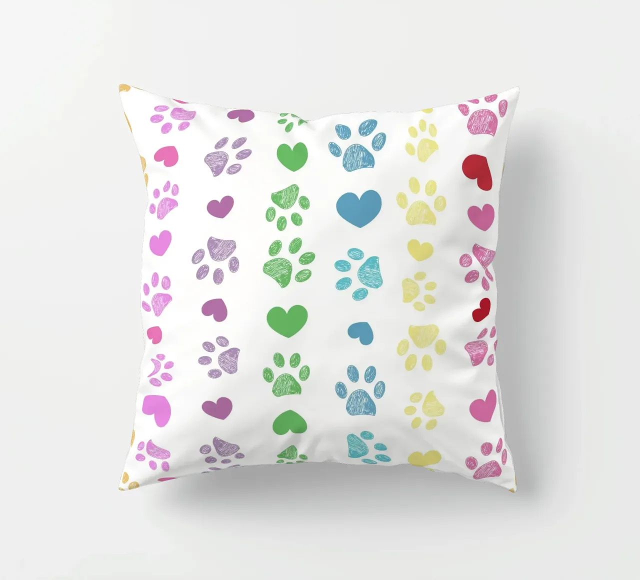 Soft rainbow seamless paw print pattern decorative cushion by gulsengunel