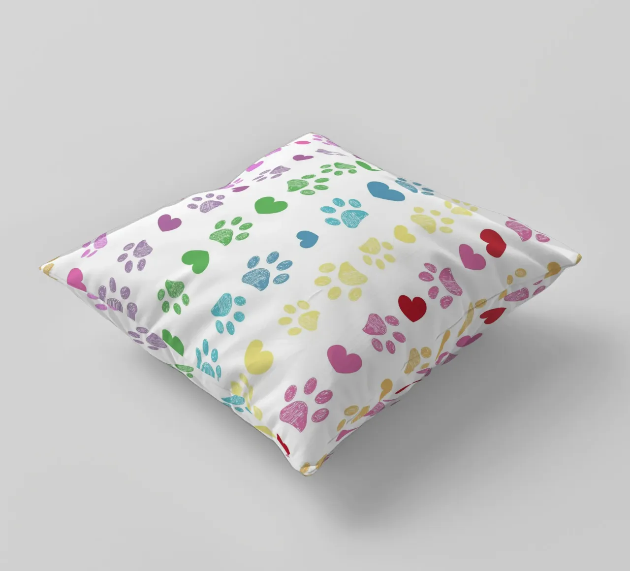 Soft rainbow seamless paw print pattern decorative cushion by gulsengunel